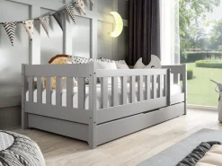 Meble Dla Dzieci|Łóżka Dziecięce>Meblomal Szare łóżko do pokoju dziecięcego z barierką i szufladą 80x160 cm NEBULA szary