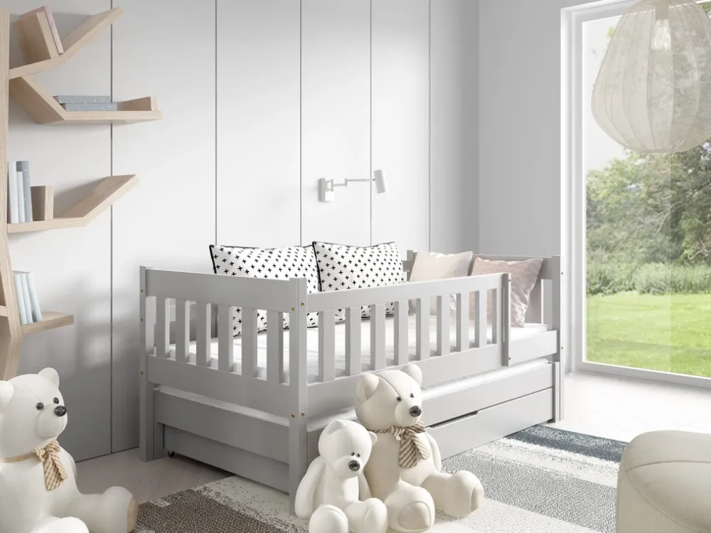 Łóżka Dziecięce|Łóżka Ze Stelażem>Meblomal Szare łóżko do pokoju dziecięcego w stylu skandynawskim 80x160 cm NEBULA szary