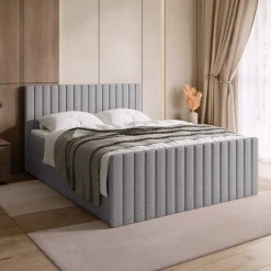 Łóżka Małżeńskie|Łóżka Ze Stelażem>BROMARKT Szare łóżko do sypialni 180x200 cm z pojemnikiem na pościel DREAM DUO