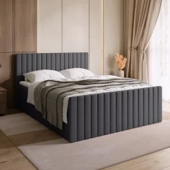Łóżka Małżeńskie|Łóżka Ze Stelażem>BROMARKT Szare łóżko do sypialni 160x200 cm z pojemnikiem na pościel DREAM DUO