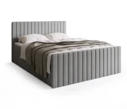 Łóżka Małżeńskie|Łóżka Ze Stelażem></noscript>BROMARKT Szare łóżko do sypialni 180x200 cm z pojemnikiem na pościel DREAM DUO