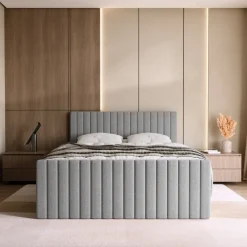 Łóżka Małżeńskie|Łóżka Ze Stelażem></noscript>BROMARKT Szare łóżko do sypialni 180x200 cm z pojemnikiem na pościel DREAM DUO