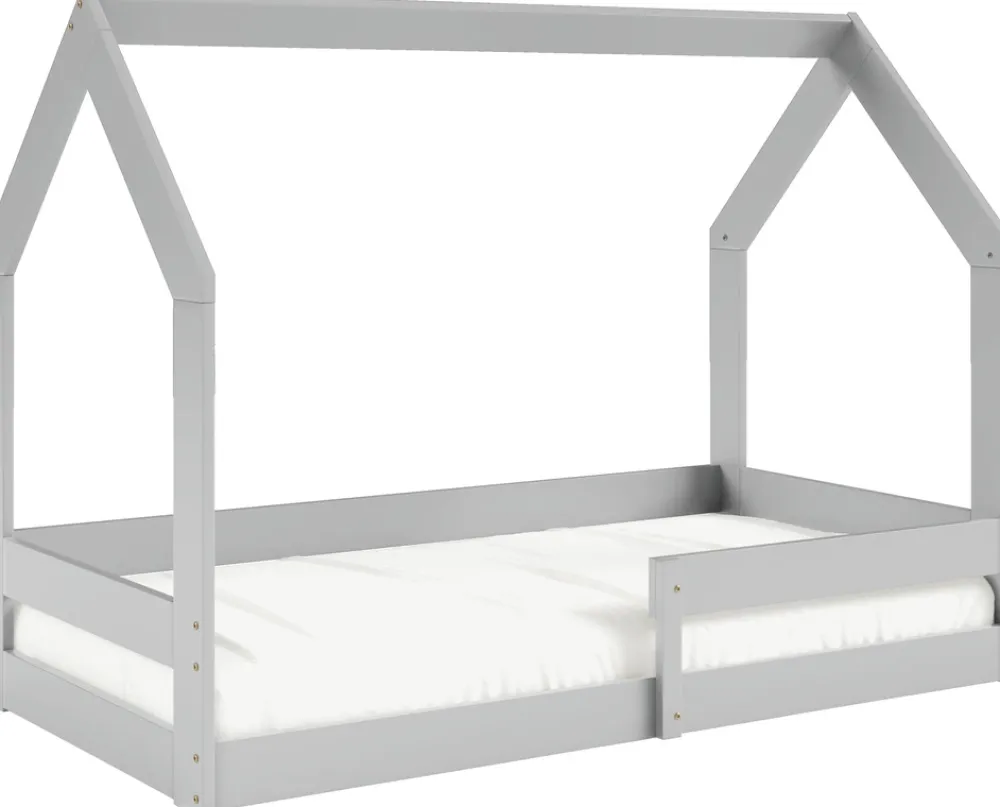 Łóżka Dziecięce|Łóżka Ze Stelażem>Meblomal Szare łóżko domek z drewna sosnowego do pokoju dziecięcego 80x160 cm MELANIA szary