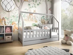 Meble Dla Dzieci|Łóżka Dziecięce>Meblomal Szare łóżko domek z szufladą w stylu skandynawskim 80x160 cm MELANIA szary