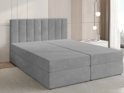 Łóżka Małżeńskie|Łóżka Ze Stelażem></noscript>BROMARKT Szare łóżko kontynentalne 180x200 cm DENVER pojemnik na pościel