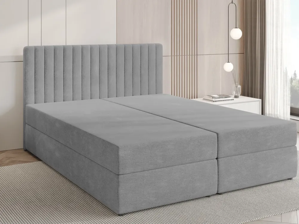Łóżka Małżeńskie|Łóżka Ze Stelażem>BROMARKT Szare łóżko kontynentalne 160x200 cm z pojemnikiem na pościel DREAM