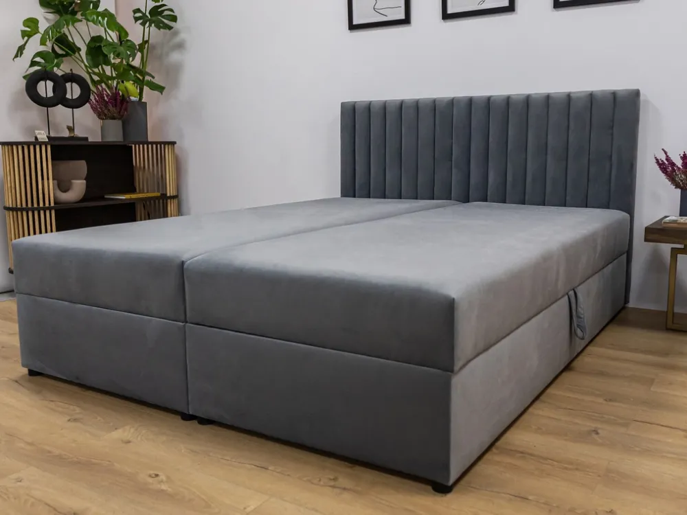 Łóżka Małżeńskie|Łóżka Ze Stelażem>BROMARKT Szare łóżko kontynentalne 160x200 cm z pojemnikiem na pościel DREAM