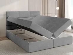 Łóżka Małżeńskie|Łóżka Ze Stelażem>BROMARKT Szare łóżko kontynentalne 160x200 cm BOSTON pojemnik na pościel