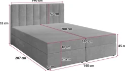Meble Młodzieżowe|Łóżka Młodzieżowe></noscript>BROMARKT Szare łóżko kontynentalne 140x200 cm DENVER pojemnik na pościel
