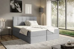 Łóżka Młodzieżowe|Łóżka Ze Stelażem></noscript>BROMARKT Szare łóżko kontynentalne 140x200 cm z pojemnikiem do sypialni ASPEN boucle