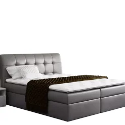 Łóżka Z Pojemnikiem|Łóżka Szare>Gruszka Szare łóżko kontynentalne 160x200 z ekoskóry DENIS