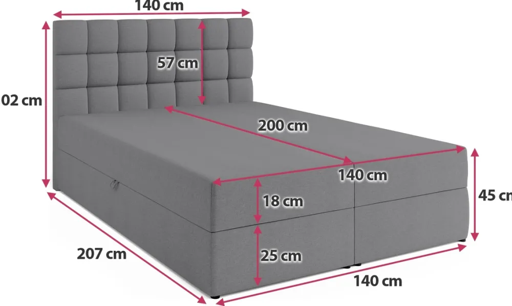 Meble Młodzieżowe|Łóżka Młodzieżowe>BROMARKT Szare łóżko kontynentalne 140x200 cm do sypialni DAKOTA