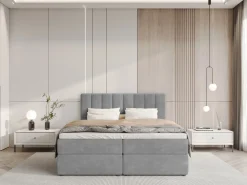 Łóżka Małżeńskie|Łóżka Ze Stelażem></noscript>BROMARKT Szare łóżko kontynentalne 160x200 cm DENVER pojemnik na pościel