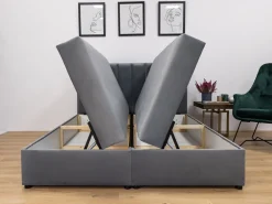 Łóżka Małżeńskie|Łóżka Ze Stelażem></noscript>BROMARKT Szare łóżko kontynentalne 160x200 cm DENVER pojemnik na pościel