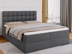 Łóżka Ze Stelażem|Łóżka Z Zagłówkiem></noscript>BROMARKT Szare łóżko kontynentalne 160x200 cm z pojemnikiem DAKOTA