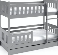 Meble Dla Dzieci|Łóżka Młodzieżowe>Meblomal Szare łóżko piętrowe w stylu skandynawskim do pokoju dziecięcego z pojemnikiem 80x190 cm LUMISLE szary