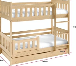 Meble Dla Dzieci|Łóżka Młodzieżowe></noscript>Meblomal Szare łóżko piętrowe w stylu skandynawskim do pokoju dziecięcego z pojemnikiem 80x190 cm LUMISLE szary