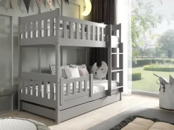 Meble Dla Dzieci|Łóżka Młodzieżowe>Meblomal Szare łóżko piętrowe z barierką i pojemnikiem do pokoju dziecięcego 80x160 cm LUMISLE szary