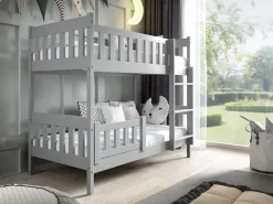 Meble Dla Dzieci|Meble Młodzieżowe>Meblomal Szare łóżko piętrowe z barierką do pokoju dziecięcego 80x160 cm LUMISLE szary