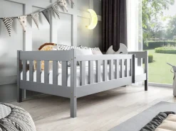 Meble Dla Dzieci|Łóżka Dziecięce>Meblomal Szare łóżko z barierką do pokoju dziecięcego z drewna sosnowego 80x190 cm NEBULA szary