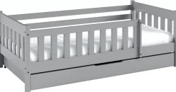 Meble Dla Dzieci|Łóżka Dziecięce>Meblomal Szare łóżko z barierką i szufladą do pokoju dziecięcego z drewna sosnowego 80x190 cm NEBULA szary