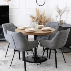 Krzesła Tapicerowane|Krzesła></noscript>MEBEL ELITE Szare krzesło obrotowe do jadalni LUMA 2 welurowe