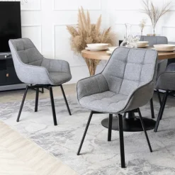 Krzesła Tapicerowane|Krzesła></noscript>MEBEL ELITE Szare krzesło obrotowe do jadalni LUMA 2 welurowe