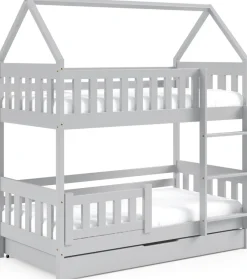 Łóżka Młodzieżowe|Łóżka Dziecięce>Meblomal Szare piętrowe łóżko do pokoju dziecięcego z szufladą 80x190 cm MELANIA szary