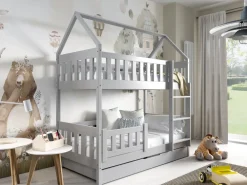 Meble Dla Dzieci|Łóżka Młodzieżowe>Meblomal Szare piętrowe łóżko domek do pokoju dziecięcego 80x160 cm MELANIA szary