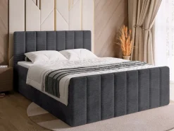 Meble Młodzieżowe|Łóżka Młodzieżowe>BROMARKT Szare sztruksowe łóżko kontynentalne 140x200 cm z pojemnikiem DENVER DUO