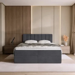 Łóżka Małżeńskie|Łóżka Ze Stelażem></noscript>BROMARKT Szare sztruksowe łóżko kontynentalne 160x200 cm DENVER