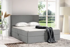 Łóżka Ze Stelażem|Łóżka Z Zagłówkiem></noscript>BROMARKT Szare tapicerowane łóżko kontynentalne 160x200 cm z pojemnikiem MALIBU