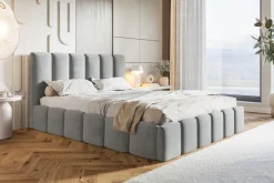 Łóżka Młodzieżowe|Łóżka Małżeńskie></noscript>Riban Szare tapicerowane łóżko 160x200 cm dwuosobowe z pojemnikiem SALERNO