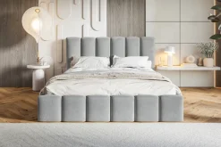 Łóżka Młodzieżowe|Łóżka Małżeńskie></noscript>Riban Szare tapicerowane łóżko 160x200 cm dwuosobowe z pojemnikiem SALERNO