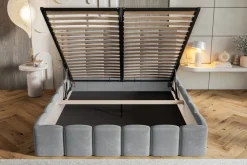 Łóżka Młodzieżowe|Łóżka Małżeńskie></noscript>Riban Szare tapicerowane łóżko 160x200 cm dwuosobowe z pojemnikiem SALERNO