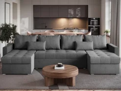 Narożniki></noscript>BROMARKT Szary duży narożnik z funkcją spania i pojemnikiem do salonu HOT U