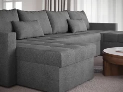 Narożniki></noscript>BROMARKT Szary duży narożnik z funkcją spania i pojemnikiem do salonu HOT U