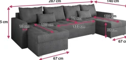 Narożniki></noscript>BROMARKT Szary duży narożnik z funkcją spania i pojemnikiem do salonu HOT U