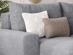 Narożniki></noscript>BROMARKT Szary duży narożnik z funkcją spania do salonu PLUSH U sztruks