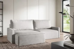 Meble Dla Dzieci|Narożniki></noscript>BROMARKT Szary narożnik do salonu rozkładany z pojemnikiem w tkaninie baranek NORBERT