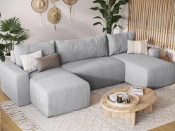 Narożniki></noscript>BROMARKT Szary narożnik do salonu z funkcją spania i pojemnikiem PLUSH U