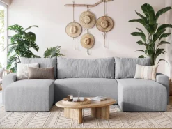 Narożniki></noscript>BROMARKT Szary narożnik do salonu z funkcją spania i pojemnikiem PLUSH U