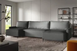 Narożniki></noscript>BROMARKT Szary narożnik do salonu z funkcją spania na nóżkach NORTON U