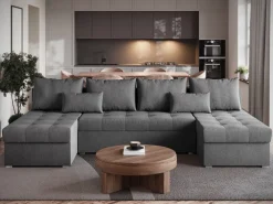 Narożniki></noscript>BROMARKT Szary narożnik duży do salonu rozkładany HOT U SLIM z funkcją spania