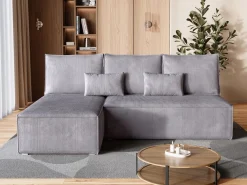 Meble Dla Dzieci|Meble Młodzieżowe></noscript>BROMARKT Szary narożnik mały do salonu z funkcją spania sztruksowy TOP SLIM