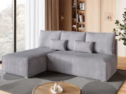 Meble Dla Dzieci|Meble Młodzieżowe></noscript>BROMARKT Szary narożnik mały do salonu z funkcją spania sztruksowy TOP SLIM