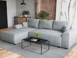 Meble Dla Dzieci|Narożniki></noscript>BROMARKT Szary narożnik rozkładany do salonu z funkcją spania ROMEO