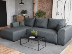 Meble Dla Dzieci|Narożniki></noscript>BROMARKT Szary narożnik rozkładany do salonu z funkcją spania sztruksowy ROMEO