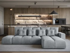 Narożniki></noscript>BROMARKT Szary narożnik rozkładany nowoczesny z funkcją spania RAMIRO