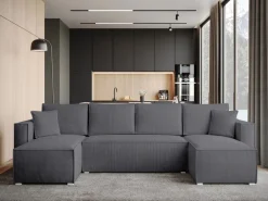 Narożniki></noscript>BROMARKT Szary narożnik rozkładany z pojemnikiem na pościel TOP U funkcja spania